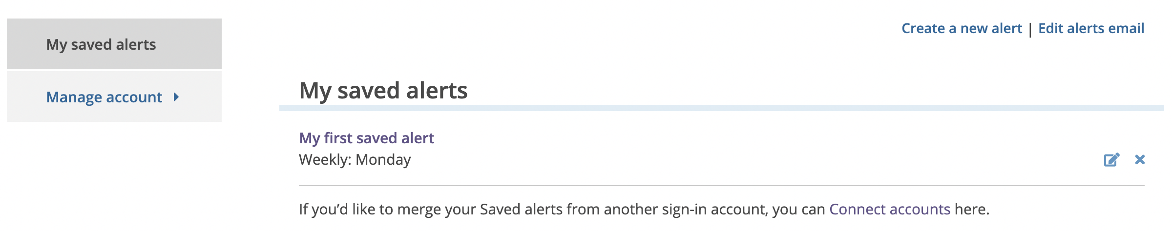 Saved alerts page